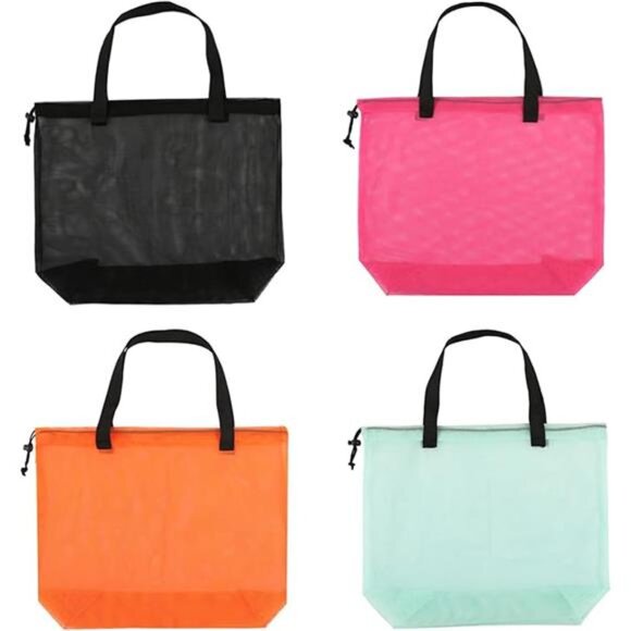 4Pieces Cute Mesh Pool Tote Bags,Mesh Beach Bags With Drawsting For Swim,Travel - Picture 7 of 7